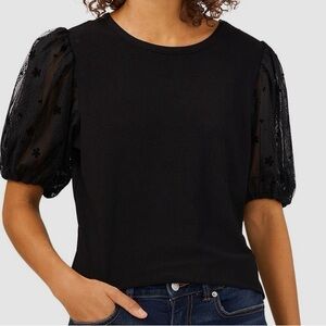 Maeve Black Blouse with Sheer Sleeves